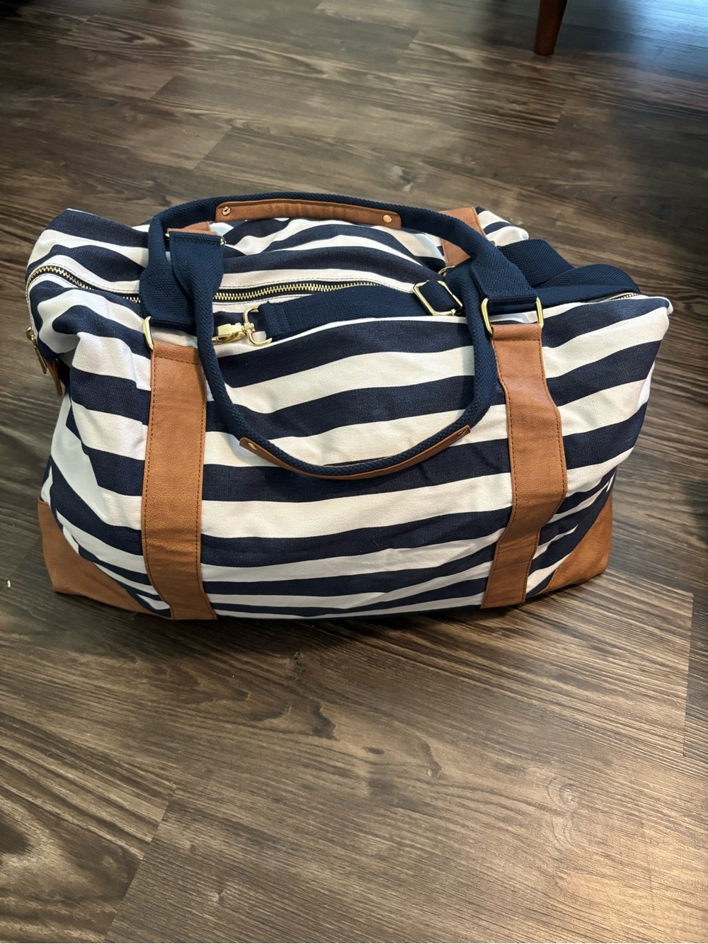 Merona Navy/White Striped Weekender Bag with Shoulder Strap